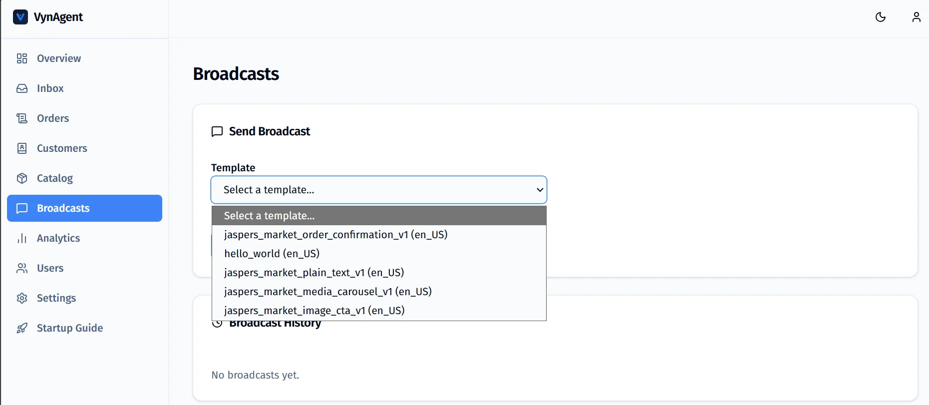 VynAgent broadcast templates