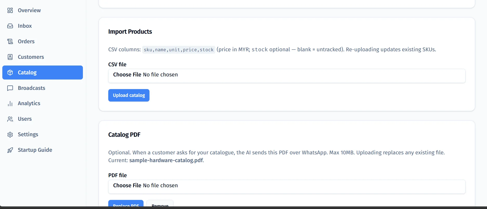 VynAgent catalog import