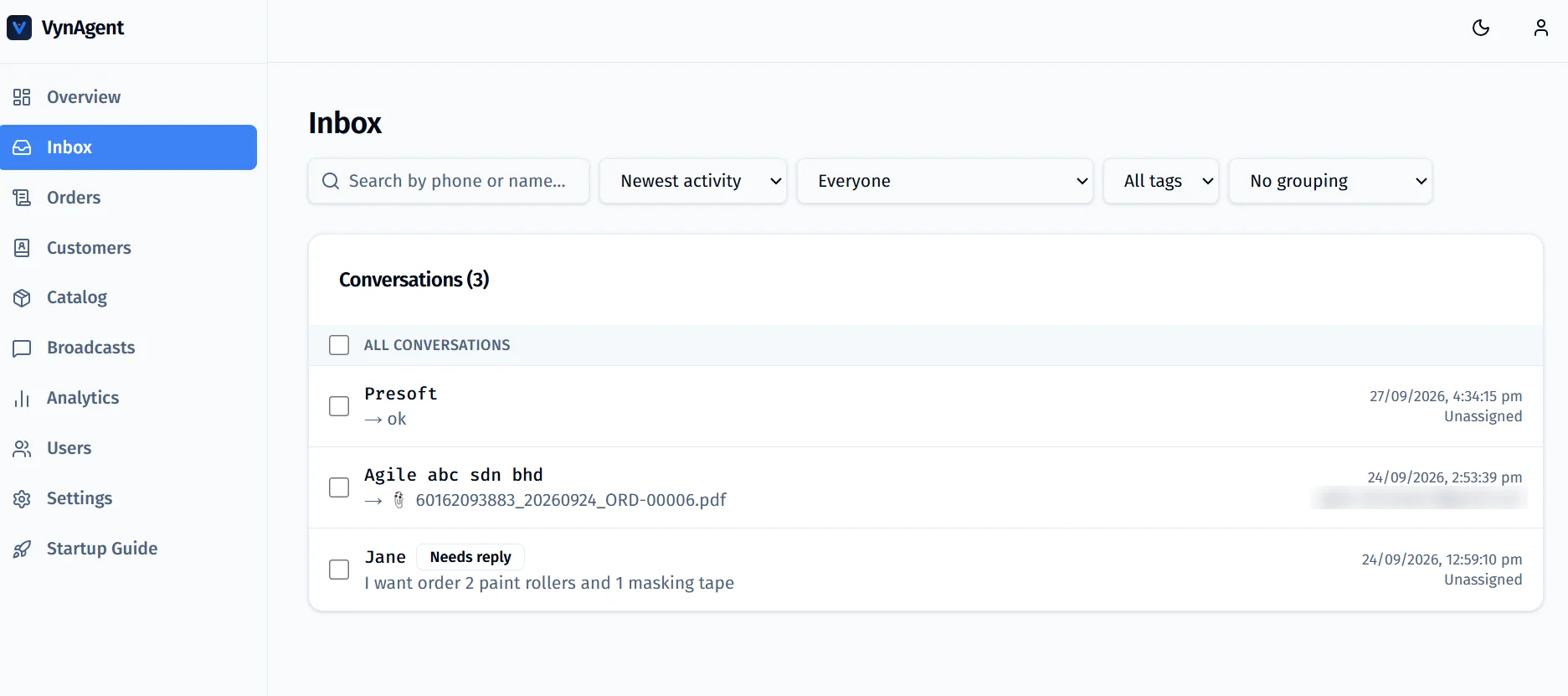 VynAgent inbox